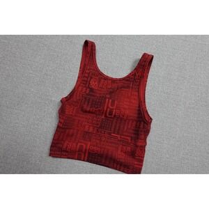 Lululemon Sports Bra Womens 4 Red Long Line Logo Print V Neck Yoga Stretch Top